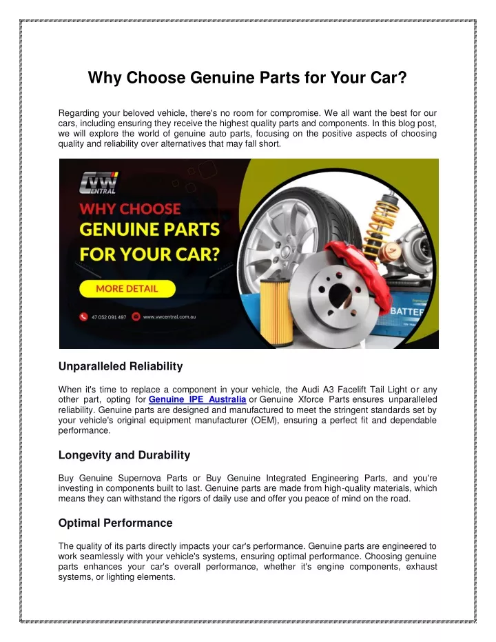 why choose genuine parts for your car