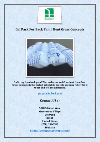 Gel Pack For Back Pain | Bent Grass Concepts