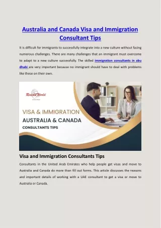 Australia and Canada Visa and Immigration Consultant Tips