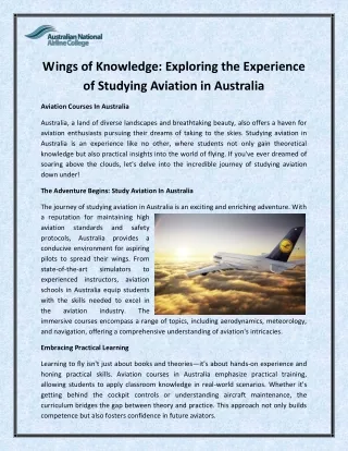 Wings of Knowledge Exploring the Experience of Studying Aviation in Australia