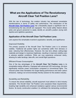 What are the Applications of The Revolutionary Aircraft Clear Tail Position Lens