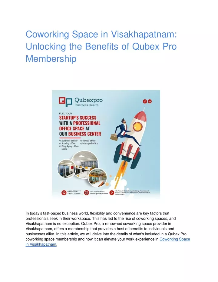coworking space in visakhapatnam unlocking the benefits of qubex pro membership