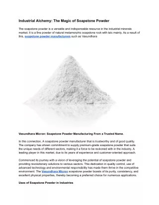 Industrial Alchemy: The Magic of Soapstone Powder