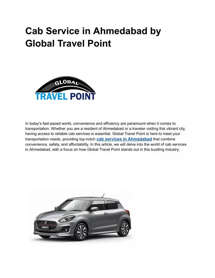 cab service in ahmedabad by global travel point