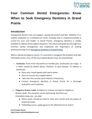 Four Common Dental Emergencies_ Know When to Seek Emergency Dentistry in Grand Prairie