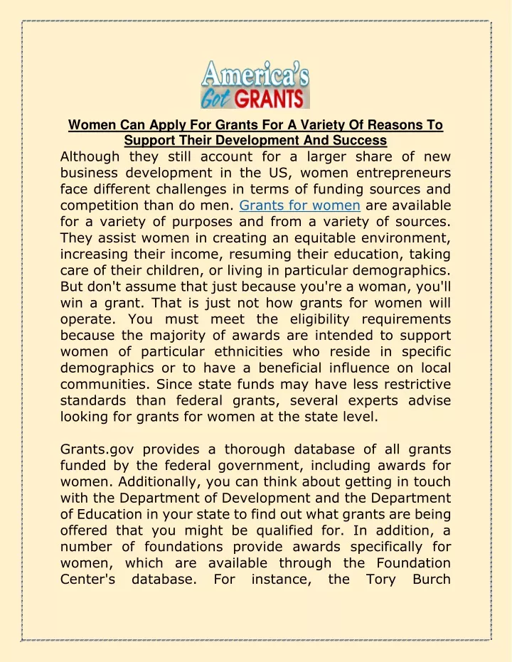 women can apply for grants for a variety
