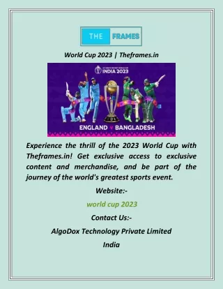 World Cup 2023  Theframes.in