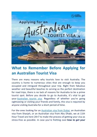 Things to Remember for an Australian Tourist Visa | 11th Hour Travel