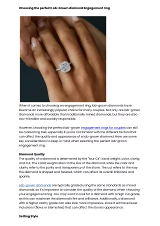 Choosing the perfect Lab-Grown diamond Engagement ring