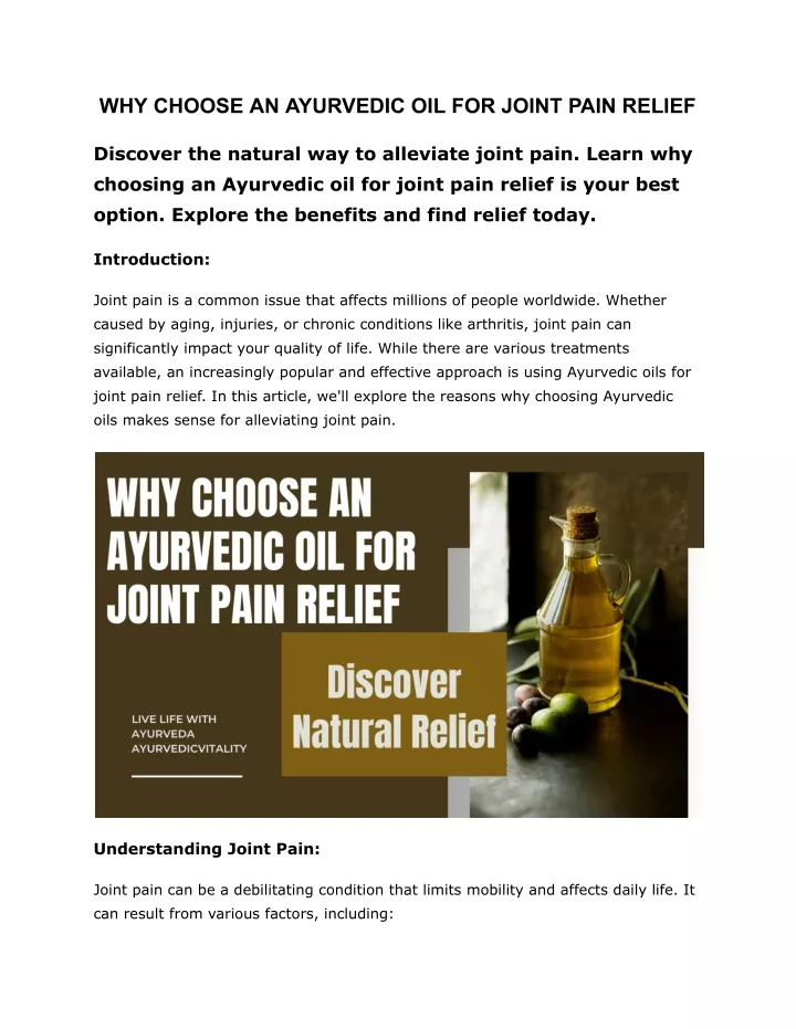 why choose an ayurvedic oil for joint pain relief