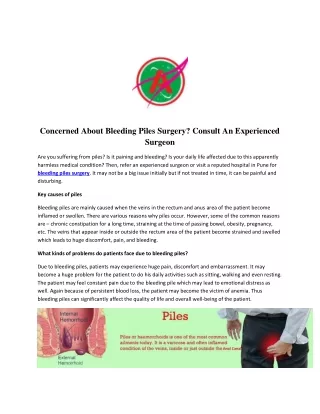 Concerned About Bleeding Piles Surgery Consult An Experienced Surgeon
