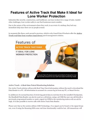 Features of Active Track that Make it Ideal for Lone Worker Protection