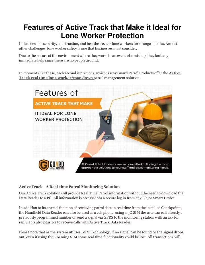 features of active track that make it ideal for lone worker protection