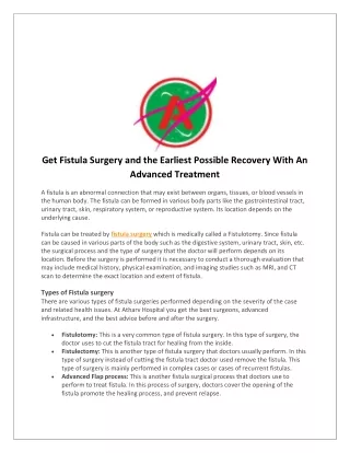 Get Fistula Surgery and the Earliest Possible Recovery With An Advanced Treatment
