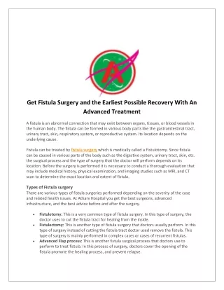 get fistula surgery and the earliest possible