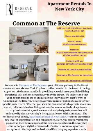 Common at The Reserve - Apartment Rentals In New York City