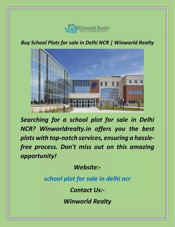 buy school plots for sale in delhi ncr winworld