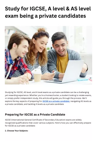 Study for IGCSE, A level & AS level exam being a private candidates