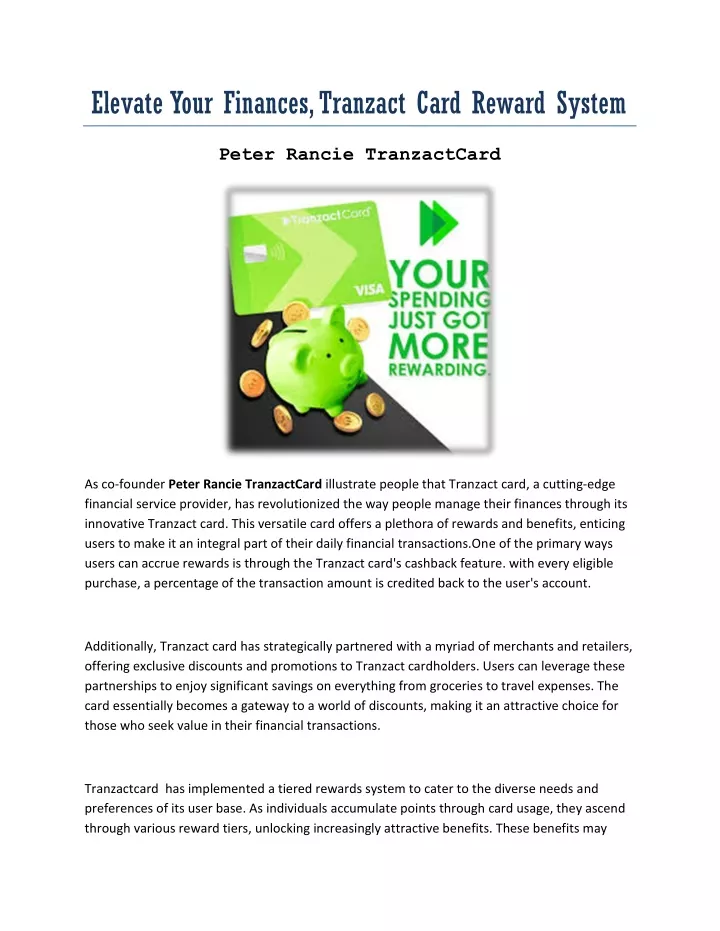 elevate your finances tranzact card reward system