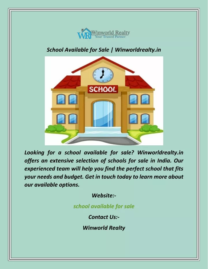 school available for sale winworldrealty in