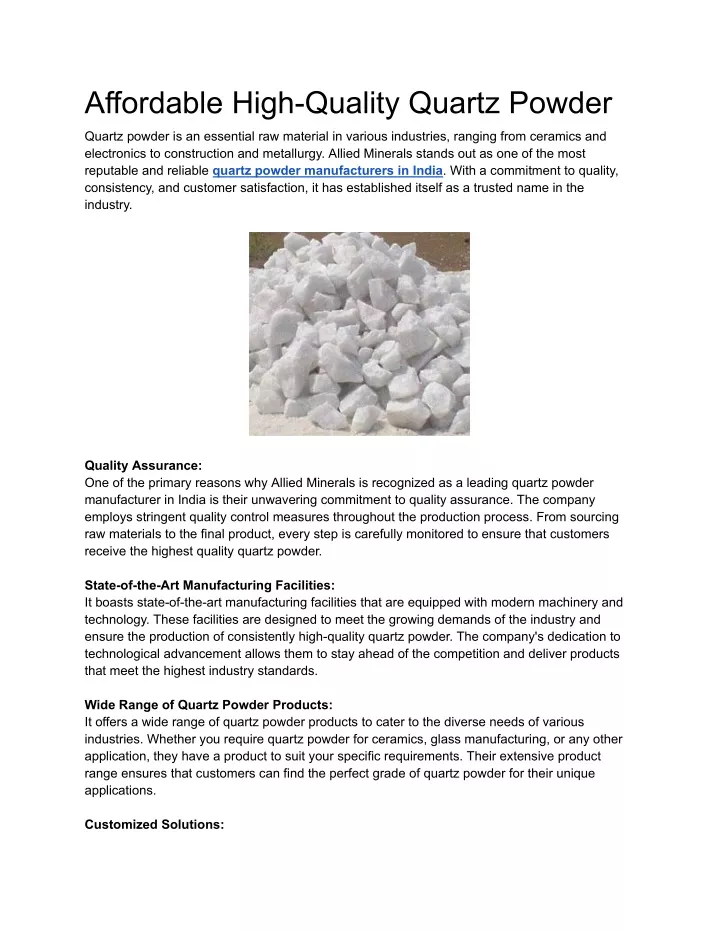 affordable high quality quartz powder
