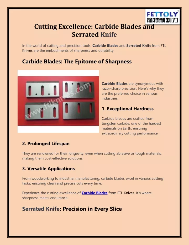 cutting excellence carbide blades and serrated