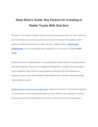 Deep Khira’s Guide_ Key Factors for Investing in Reefer Trucks With Sub Zero