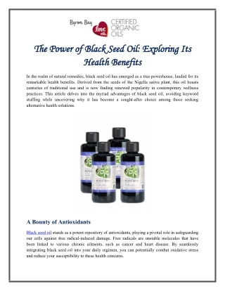 The Power of Black Seed Oil Exploring Its Health Benefits