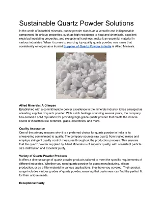 Sustainable Quartz Powder Solutions