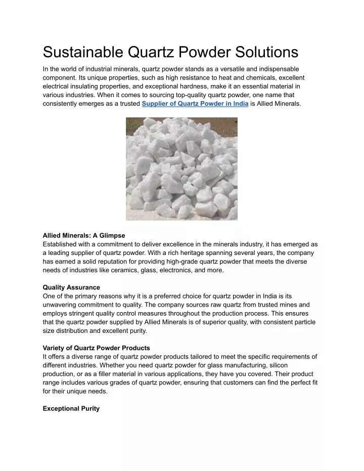 sustainable quartz powder solutions