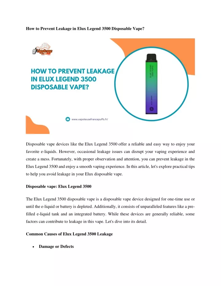 how to prevent leakage in elux legend 3500