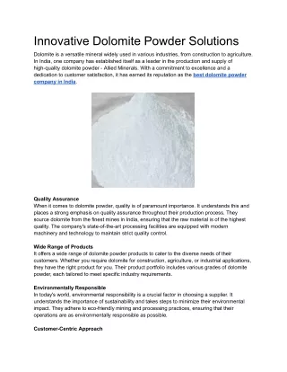Innovative Dolomite Powder Solutions