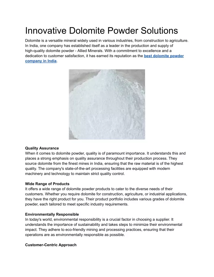 innovative dolomite powder solutions