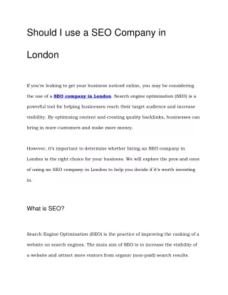 Should I use a SEO Company in London
