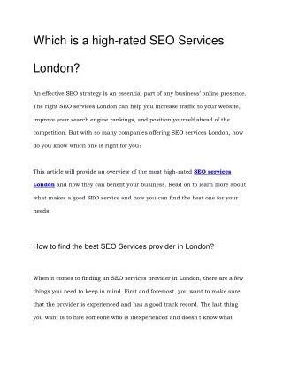 Which is a high-rated SEO Services London_