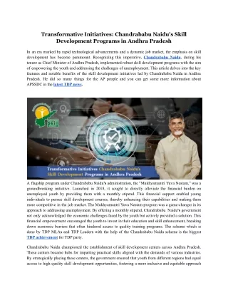 Transformative Initiatives: Chandrababu Naidu's Skill Development Programs in An