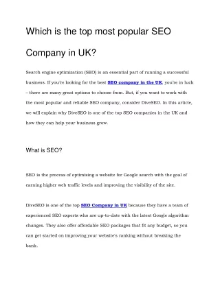 Which is the top most popular SEO Company in UK_