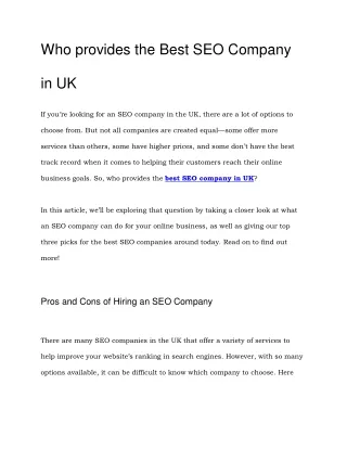 Who provides the Best SEO Company in UK