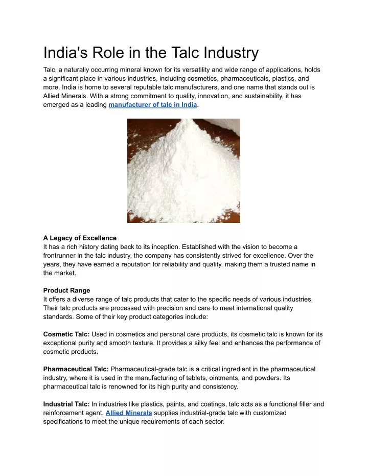 india s role in the talc industry