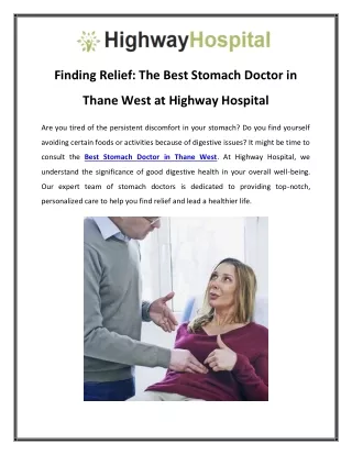 Finding Relief The Best Stomach Doctor in Thane West at Highway Hospital