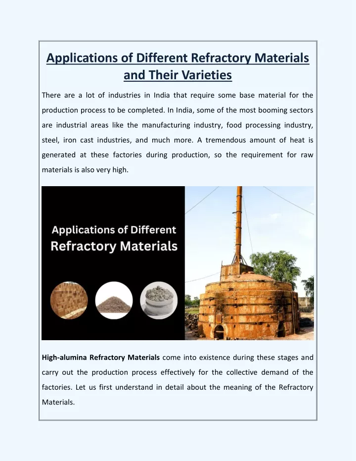 applications of different refractory materials