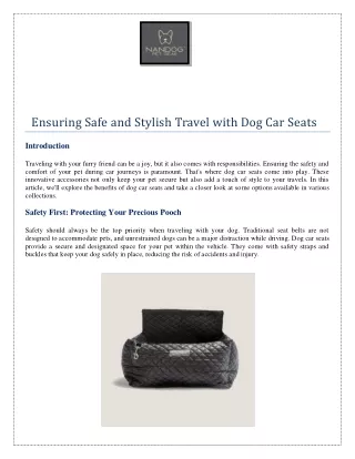 Ensuring Safe and Stylish Travel with Dog Car Seats