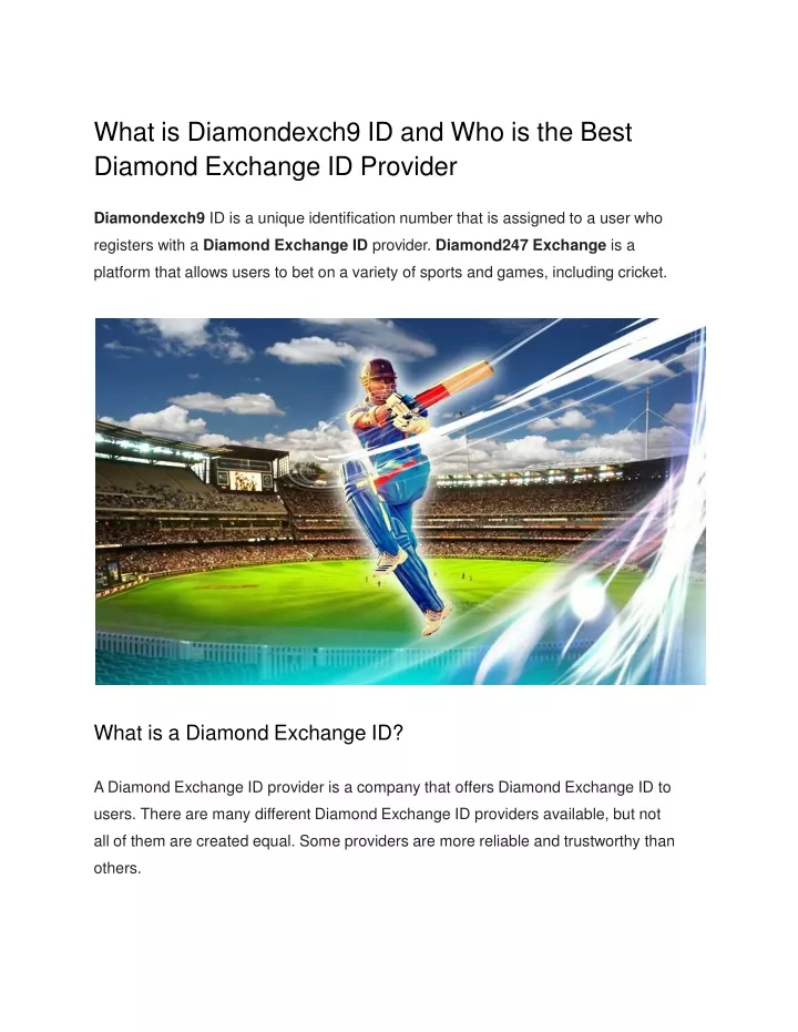 what is diamondexch9 id and who is the best