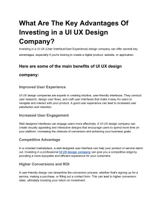 What Are The Key Advantages Of Investing in a UI UX Design Company?