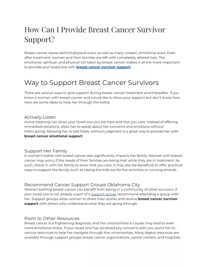 how can i provide breast cancer survivor support