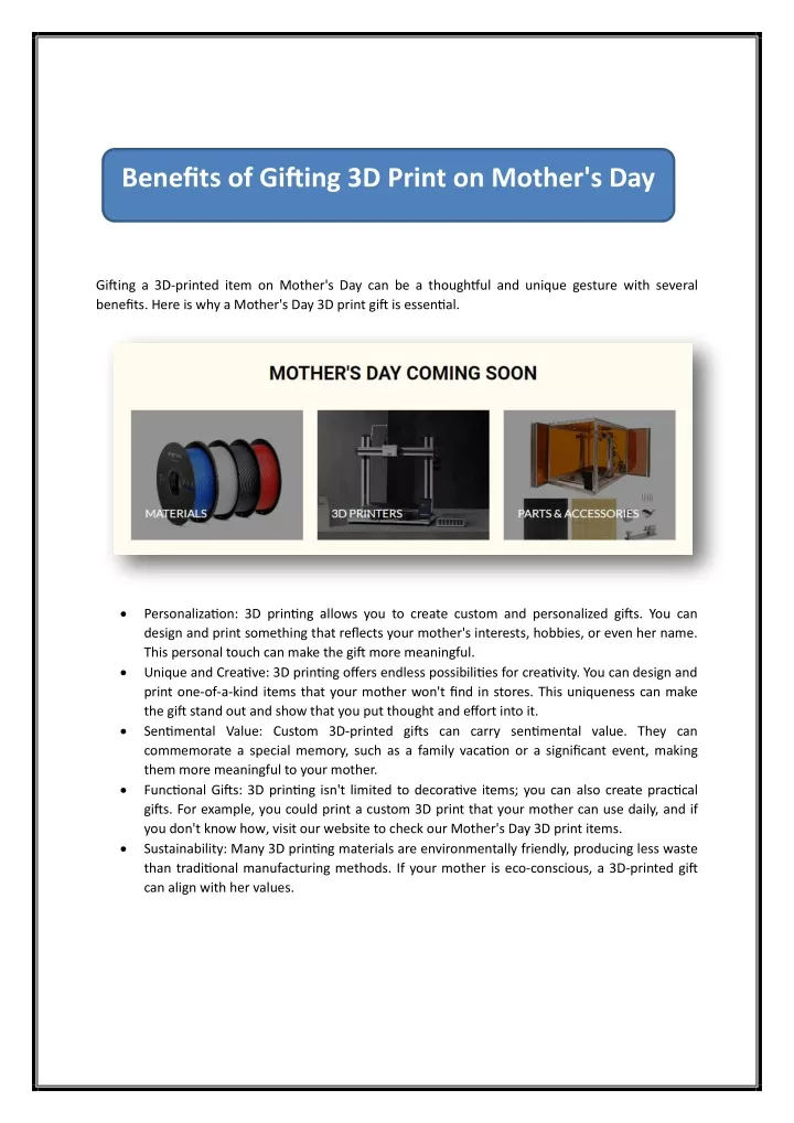 benefits of gifting 3d print on mother s day