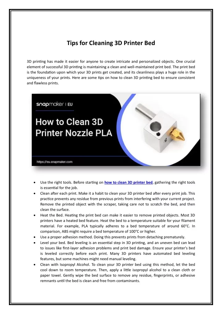 tips for cleaning 3d printer bed