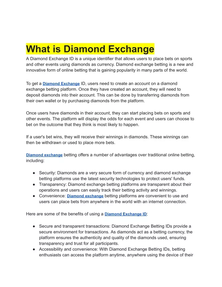 what is diamond exchange a diamond exchange