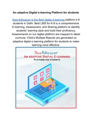 An adaptive Digital e-learning Platform for students