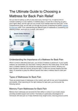The Ultimate Guide to Choosing a Mattress for Back Pain Relief